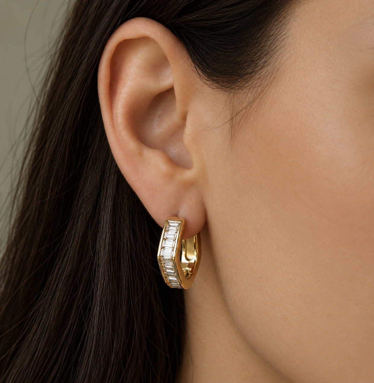 Baguette Hoop Earring Beauty Close-Up